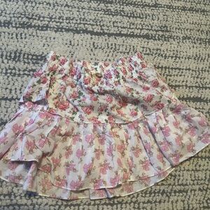 Pink and white floral loveshackfancy skirt